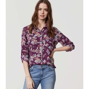 Ann Taylor LOFT Bird Garden Utility Blouse SP